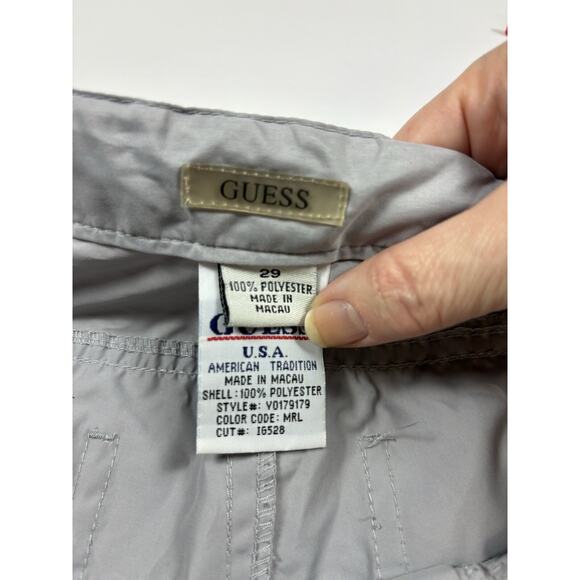 Guess Parachute Utility Pants Light Grey Size 29 Wide Leg Drawstring Pockets - Picture 4 of 12